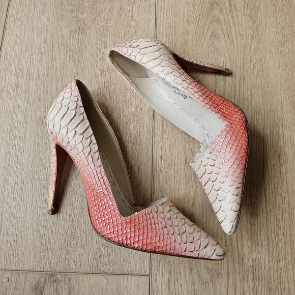 Alice + Olivia Dina Ombré Natural & Coral Snakeskin Whipstitch Pumps - Picture 11 of 12